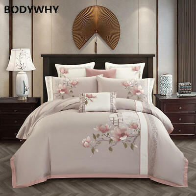 #ad Luxury Egyptian Cotton Bedding Set Embroidered Bed Cover Sheet Cover Pillowcase $180.84