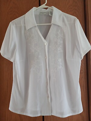 #ad Covington Button Front White Embroidered Shirt Sz L Church Casual Embroidered $14.99