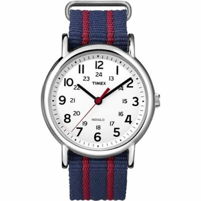 #ad Timex T2N747 Men#x27;s Weekender Striped Fabric Watch Indiglo NEW $39.90