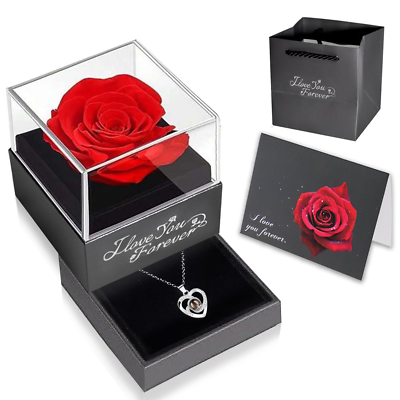 #ad Valentines Day Gifts for Her Preserved Real Red Rose with I Love You Necklace $34.11