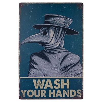 #ad Retro Signs Wash Your Hands Vintage Metal Tin Signs Plague Doctor Wall Decor Fun $8.85