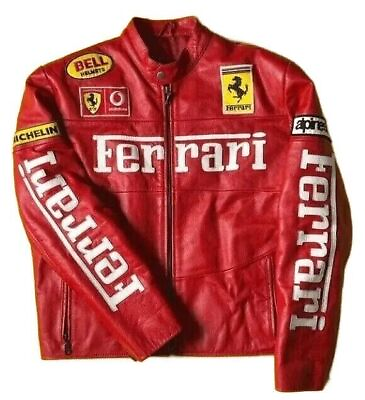 #ad Red Ferrari Racing Original Leather Motorcycle Vintage World Champion Jacket $171.00