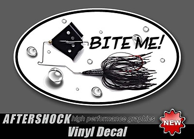 #ad Bite Me Fishing Lure Sticker Buzz Bait Bass Fish Decal Swamp Pond Bassmaster USA $24.99