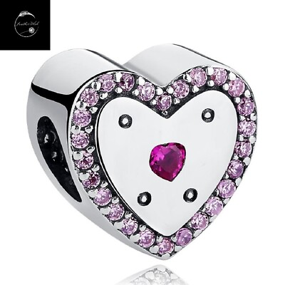 #ad Genuine Sterling Silver 925 Pink Love Heart Family Daughter Mum Nan Bead Charm GBP 15.99