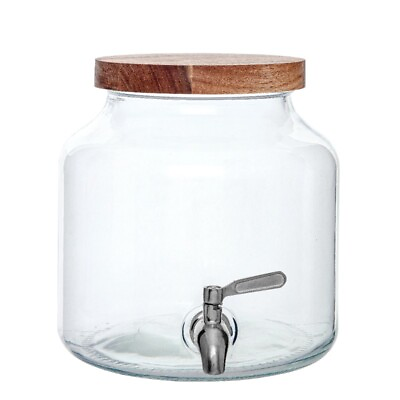 #ad 1.5Gal Clear Glass Beverage Dispenser with Natural Acacia Wood Lid and Spigot $17.98