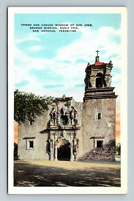 #ad San Antonio TX Texas Tower and Carved Window San Jose Vintage Postcard $7.99