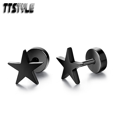 #ad TTstyle Black 8mm Surgical Steel Star Fake Ear Plug Earrings Earrings A Pair AU $9.99
