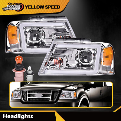 #ad Fit For 2004 2008 Ford F 150 Mark LT Chrome Amber LED DRL Projector Headlights $119.81
