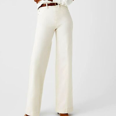 #ad Spanx Seamed Front Wide Leg Jeans White Large Petite Pants Ecru Boho Summer Lux $89.00
