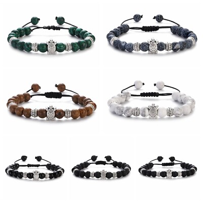 #ad Turtle Bracelets for Men Women Charm Adjustable 8Mm Green Stone Beaded Bracelet C $3.14