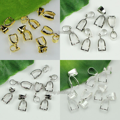 #ad 50 100 200pcs Pendant Pinch Bails Silver Dull Silver Gold Plated 14mm 16mm 20mm $9.50