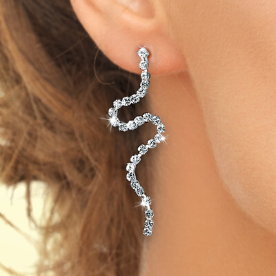 #ad Fashion Party Snake 925 Silver Filled Stud Earring Cubic Zircon Women Jewelry C $3.37