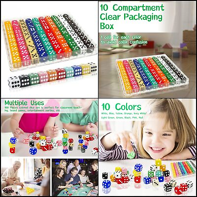 #ad 100 PCS 16MM Dice Set 6 Sided Standard Colored Dices with Portable Plastic Box $13.28
