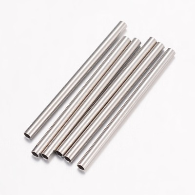 #ad 50 Pcs 304 Stainless Steel Tube Beads Stainless Steel Color 25x1.5mm Hole 1mm $7.35