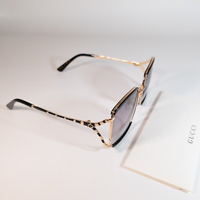 #ad NEW Gucci Women#x27;s Sunglasses GG0593SK 001 Black Gold Grey Lens 59mm Authentic $189.00