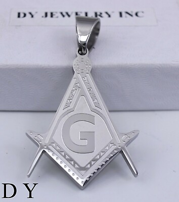#ad DY Men Women Silver Stainless Steel Masonic Freemason Pendant WITH GIFT BOX $10.99
