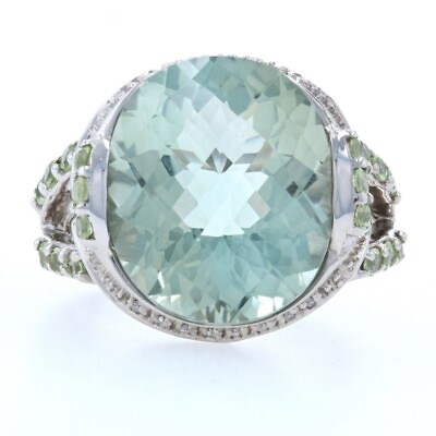 #ad Sterling Green Amethyst Peridot Diamond Ring 925 Oval Cut 15.31ctw Size 7 1 4 $59.99