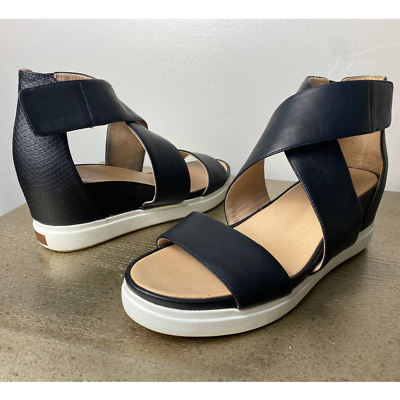 #ad DR. SCHOLL#x27;S ORIGINAL COLLECTION BLACK LEATHER SCOUT HIGH WEDGE SANDALS sz 11 $50.15