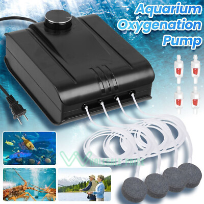 Commercial Silent Air Pump Aquarium Fish Tank Pump Hydroponic Oxygen 4 Outlet $37.09