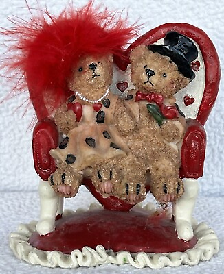 #ad Valentines Love Bears On A Heart Shaped Bench Resin Her Feathery Red Hair $31.85