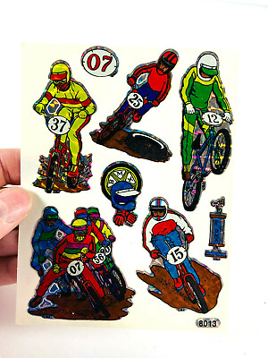 #ad vtg 1980#x27;s BMX Bicycle Racing Bike Holographics Sticker Set 8013 Motorcross $29.99