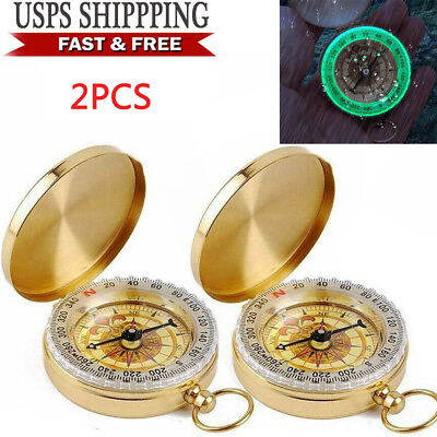 #ad 2Packs Portable Compass Brass Keychain Watch Pocket Outdoor Camping Hiking $11.99