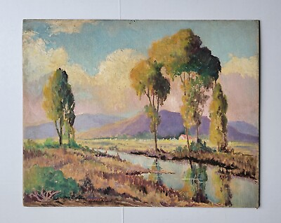 #ad Antique Listed Early California Plein Air Eucalyptus Mountain Old Oil Painting $740.00
