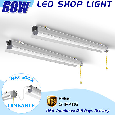 #ad 2 x 60W LED Shop Tube Light Bulb Linkable Garage Workshop Warehouse Hanging Lamp $89.17