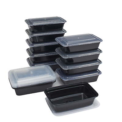 #ad 30 Piece Meal Prep Food Storage Containers with Clear Plastic Lid Black $12.92