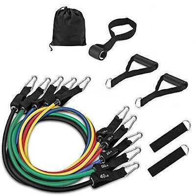 #ad 11 PCS Resistance Band Set Yoga Pilates Abs Exercise Fitness Tube Workout Bands $14.95