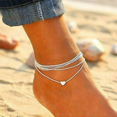 #ad Fashion Love Heart Ankle Bracelet Foot Chain 925 Silver White Women Anklet Gifts $2.99