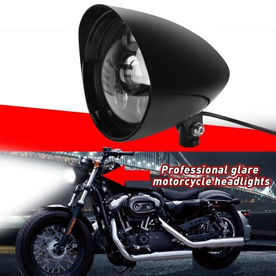 #ad H4 9300 Headlight Visor Bucket H L Beam Light Bulb For Harley Bobber Matte Black $118.99