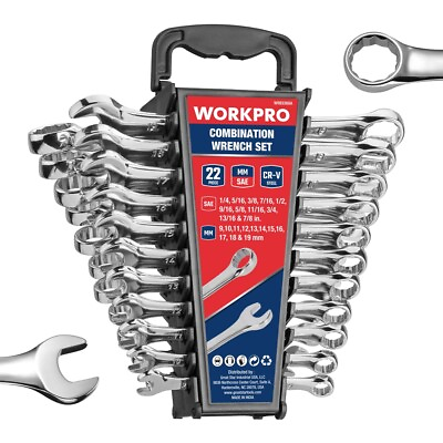 #ad WORKPRO 22 PCS Combination Wrenches Set SAE 1 4quot; 3 4quot; Metric 9mm 19mm Wrench $45.99