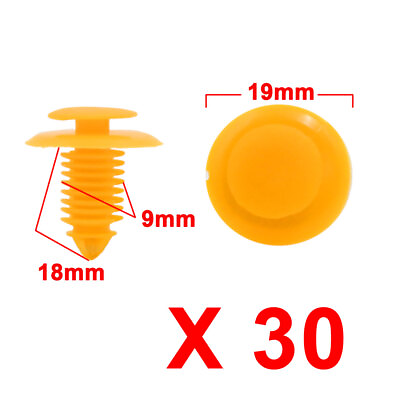 #ad 30PCS 9mm Hole Plastic Rivets Fastener Push Clips Yellow for Car Auto Fender AU $13.00