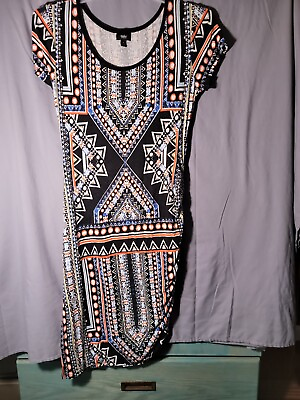 #ad MASSIMO Geometric Print Gathered on left Dress Size L $17.50