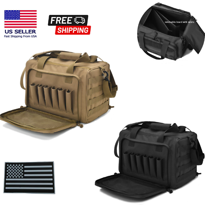 #ad Tactical Gun Range Bag Deluxe Pistol Shooting Range Duffle Bags w USA Flag Patch $39.98