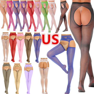 #ad US Women Fishnet Tight Open Crotch Stockings Panty Hose Nylon Mesh Pantyhose $6.57
