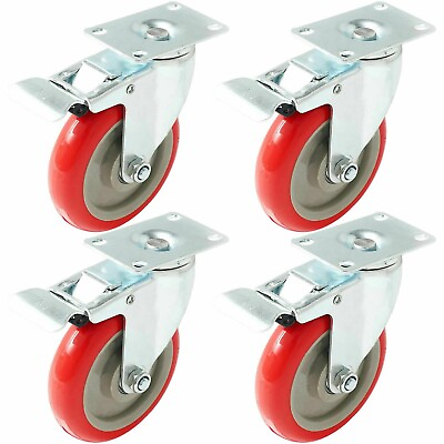 #ad 4 Pack 5 Inches Caster Wheels Locking Casters with Brake Swivel Plate Castors $32.99