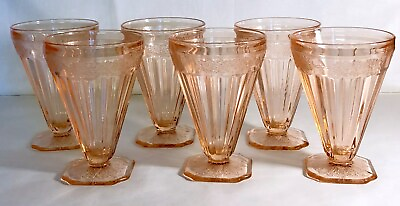 #ad 6 Jeannette Pink Adam 4 1 2quot; Footed Water Tumblers $112.20