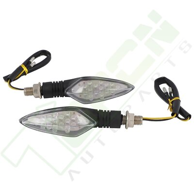 #ad Fits Motorcycle 2pc LED Stem Turn Signal Universal Light Flasher Arrow Clear $7.37