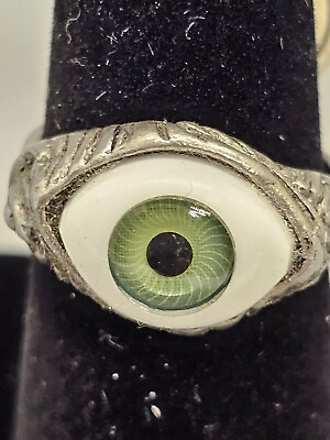 #ad Vintage Evil eye ring Size 7 good luck charm ward off evil spirits Iris Green $19.95