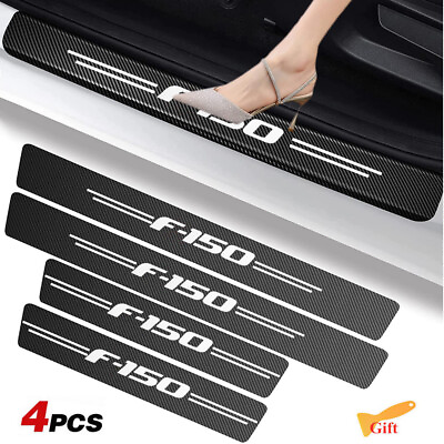 #ad 4Pcs For FORD F 150 Car Door Sill Protector Carbon Fiber Leather Cover Sticker $9.99