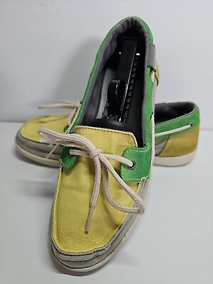 #ad Crocs Walu Womens Size 9 Gray Yellow Green Canvas Comfort Boat Dock Shoes $16.99