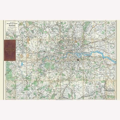 #ad London; Antique Map; Bacon#x27;s New Map of the Environs of London 1895 $29.99