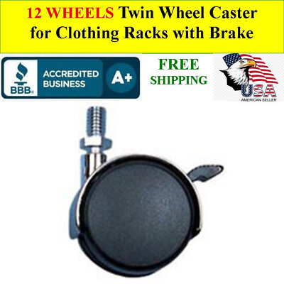 #ad 12 WHEELS Twin Wheel Caster for Clothing Racks with Brake Fits standard Racks $51.60