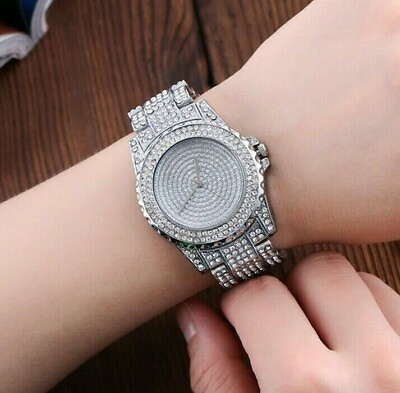 #ad Women#x27;s Silver Iced Diamond Swarovski Watch Luxury Style Trend $24.00