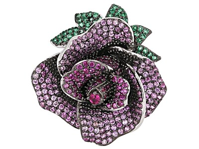 #ad Pretty Rose Flower Design Pink Rubies amp; Green Emerald 2.33TCW Fashion Party Ring $350.00