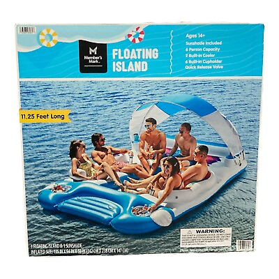 #ad Member#x27;s Mark Floating Island With Canopy 6 Person Chevron Rainbow $129.99
