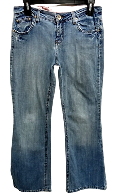 #ad L.e.i. blue denim multi pockets embroidered stretch bootcut jeans 7S Jrs $15.99
