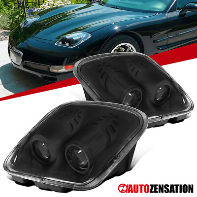 #ad Fit 1997 2004 Chevy Corvette C5 Black Dual Projector Headlights Lamps LeftRight $238.99